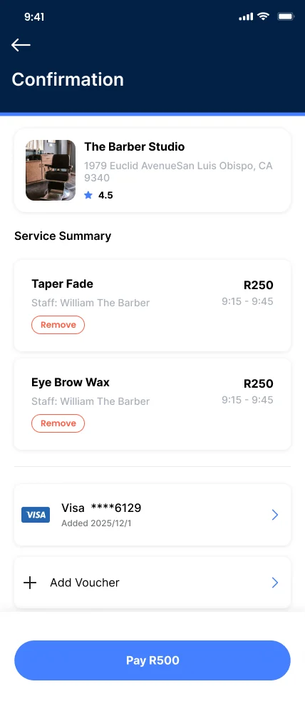 Booking confirmation and payment